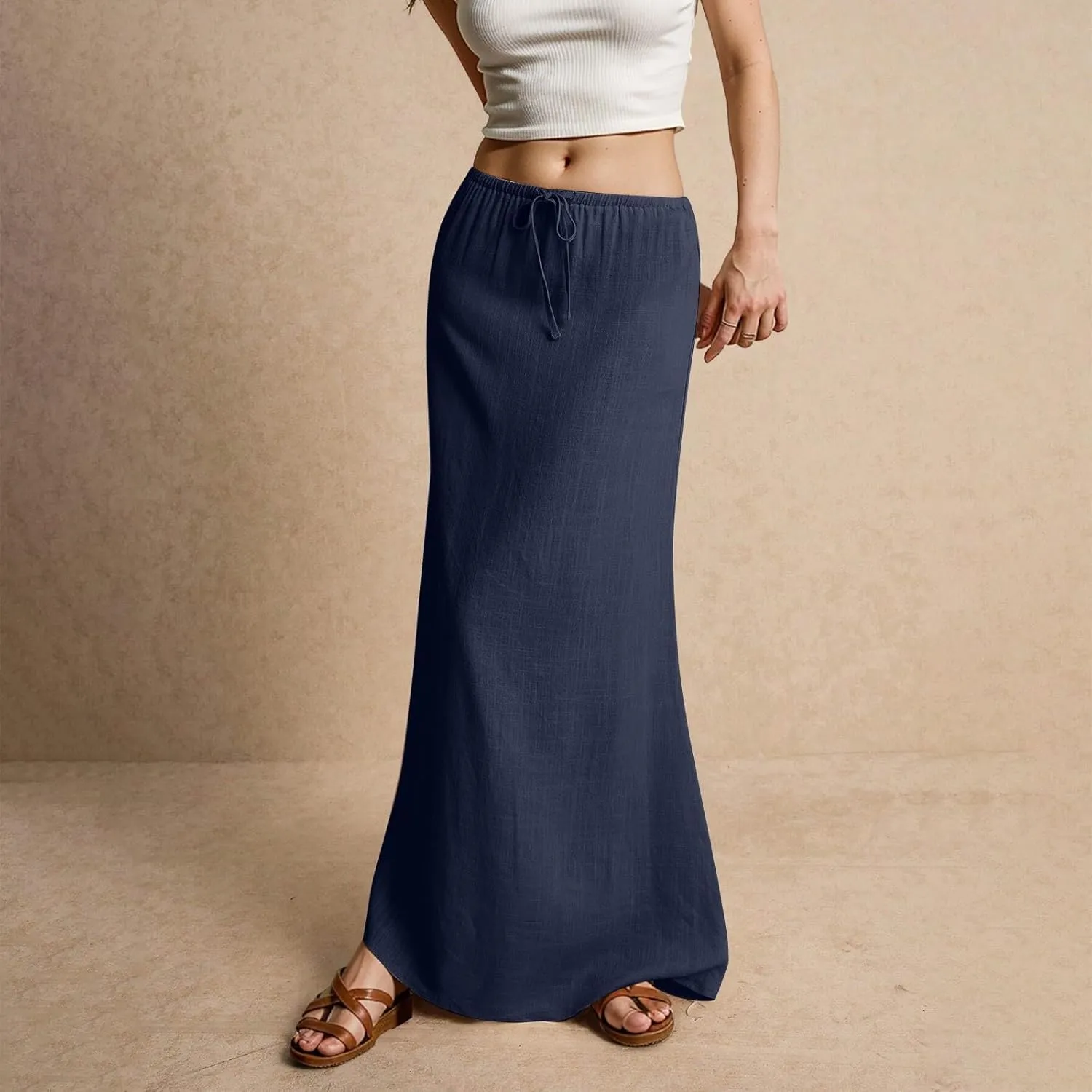 2025 Womens Boho Casual Tie Long Maxi Skirt Summer Low Waisted Casual Basic Warp Skirts for Beach Vacation Daily
