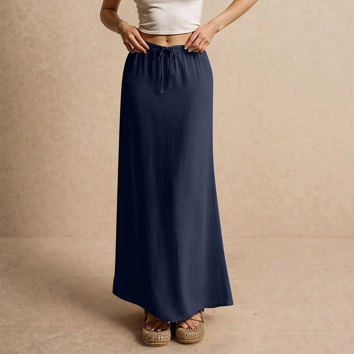 2025 Womens Boho Casual Tie Long Maxi Skirt Summer Low Waisted Casual Basic Warp Skirts for Beach Vacation Daily