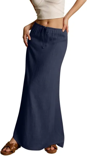 2025 Womens Boho Casual Tie Long Maxi Skirt Summer Low Waisted Casual Basic Warp Skirts for Beach Vacation Daily