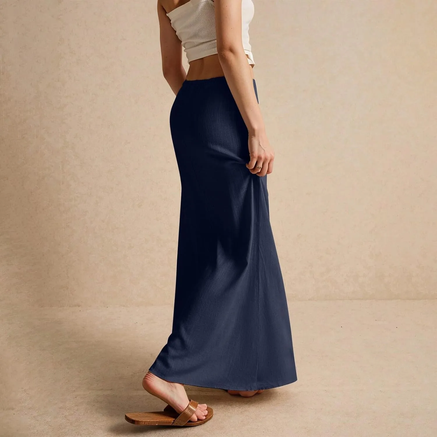 2025 Womens Boho Casual Tie Long Maxi Skirt Summer Low Waisted Casual Basic Warp Skirts for Beach Vacation Daily