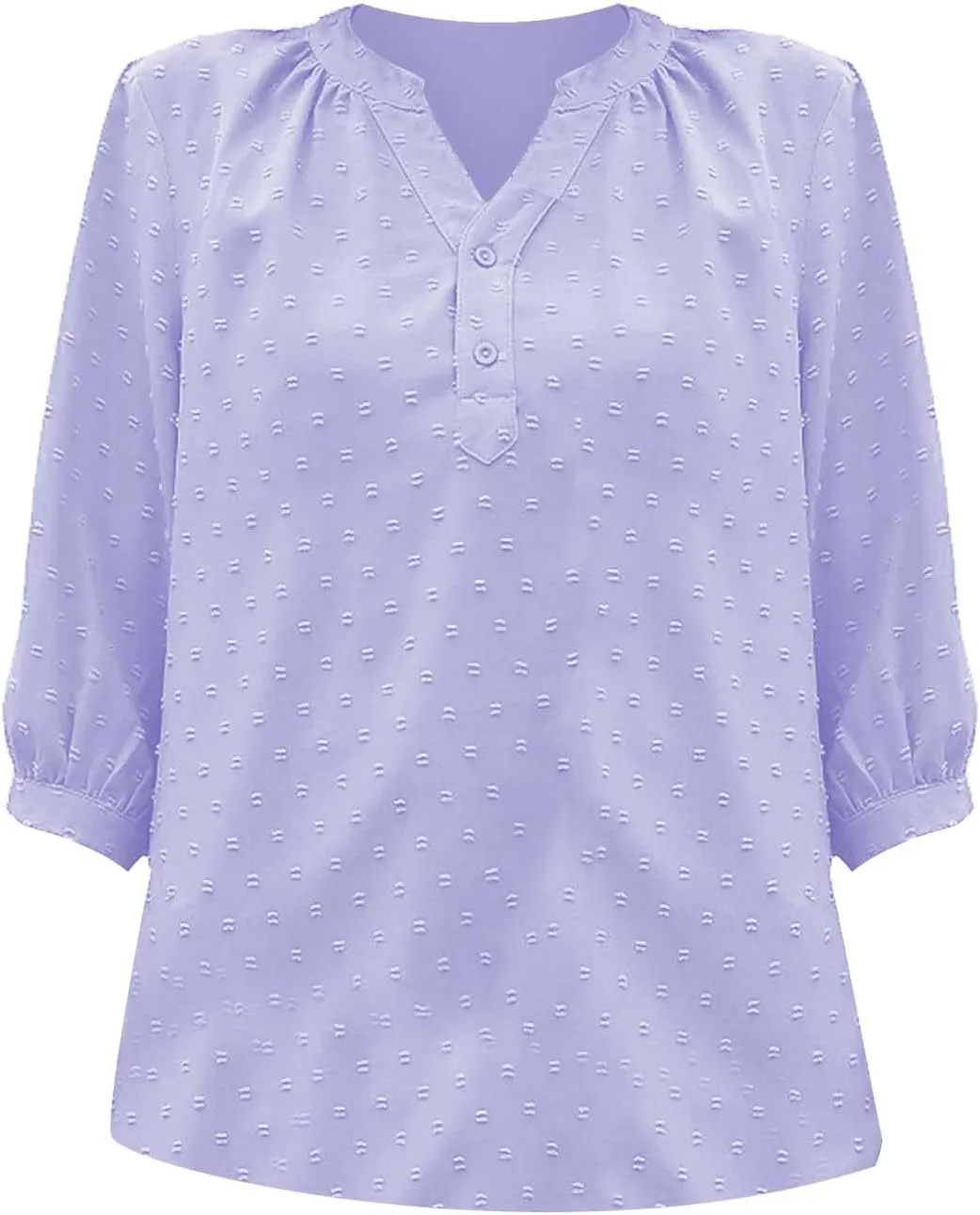 3/4 Sleeve Henley Shirts for Women Casual Solid V Neck Button Down Lightweight Chiffon Blouse Polka Dot Tunic Tops
