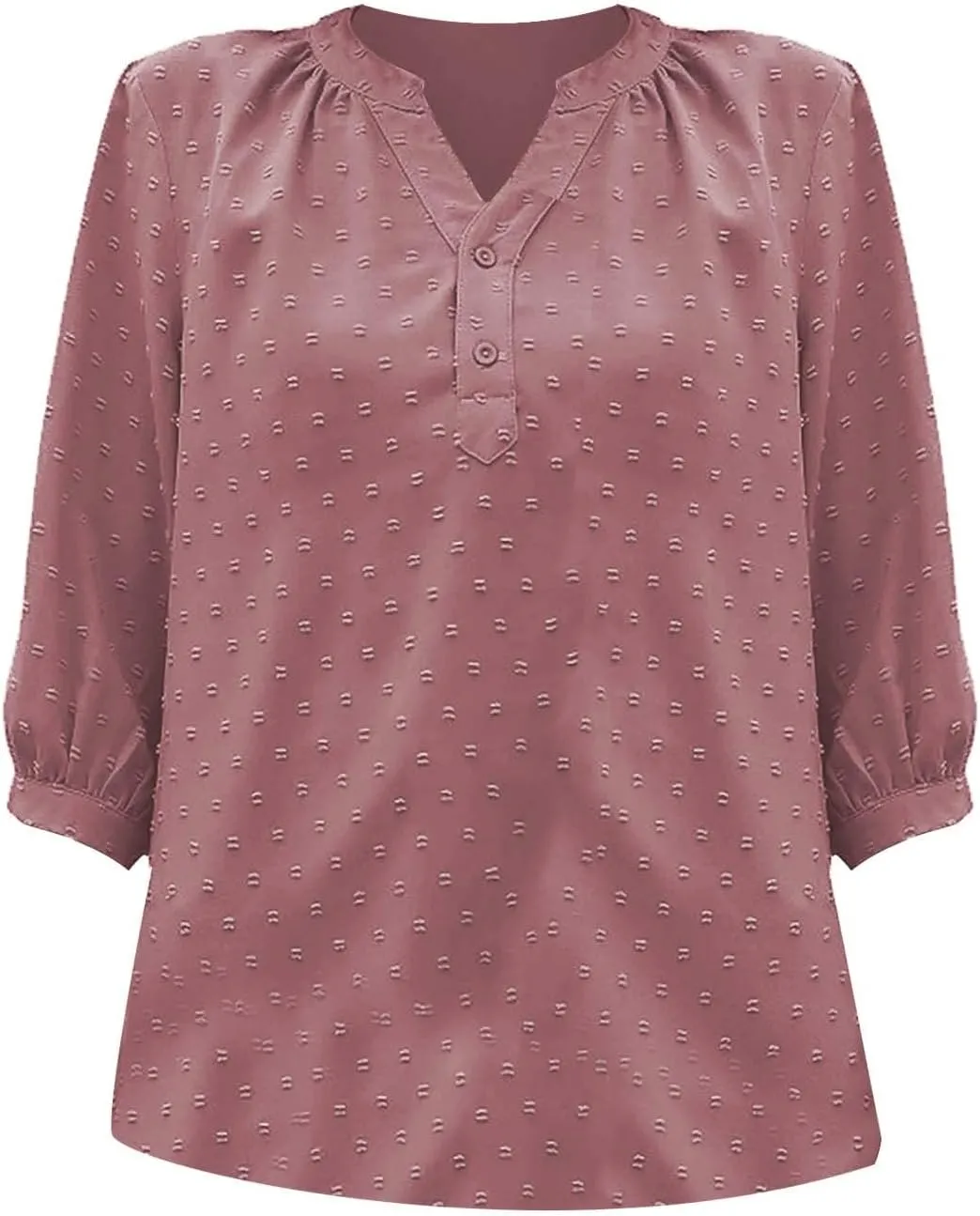 3/4 Sleeve Henley Shirts for Women Casual Solid V Neck Button Down Lightweight Chiffon Blouse Polka Dot Tunic Tops