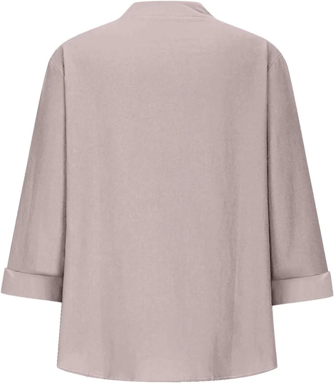 3/4 Sleeve Linen Tops for Women Loose Fit V Neck Button Down Henley Shirts Cute Summer Beach Tee Shirts with Pocket