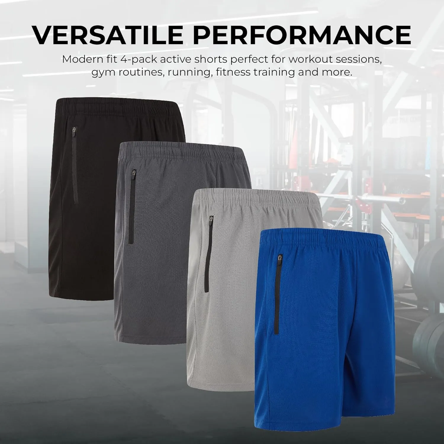 4 Pack: Men's 8" Athletic Running Quick Dry Mesh Shorts with Zipper Pockets (Available in Big & Tall)