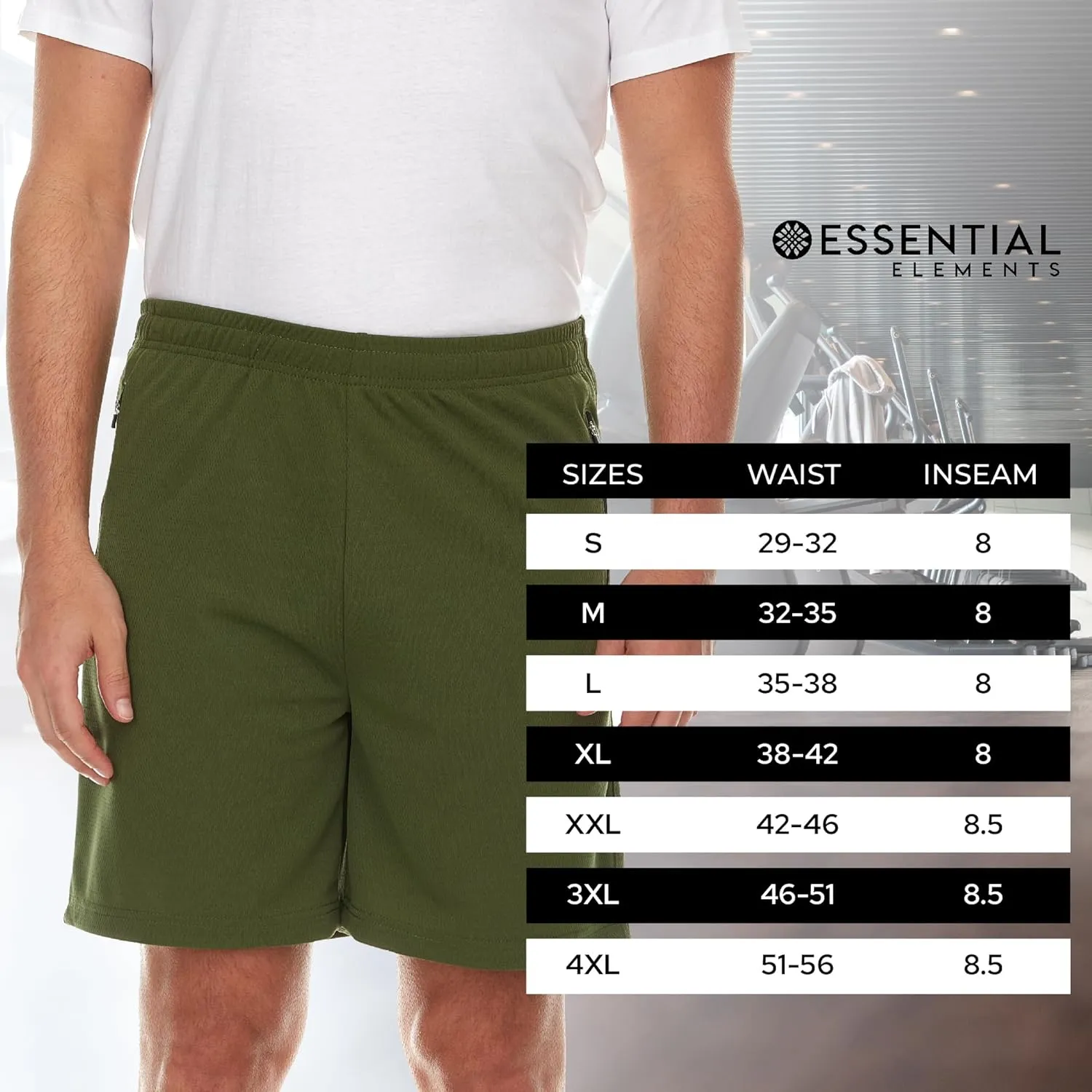 4 Pack: Men's 8" Athletic Running Quick Dry Mesh Shorts with Zipper Pockets (Available in Big & Tall)