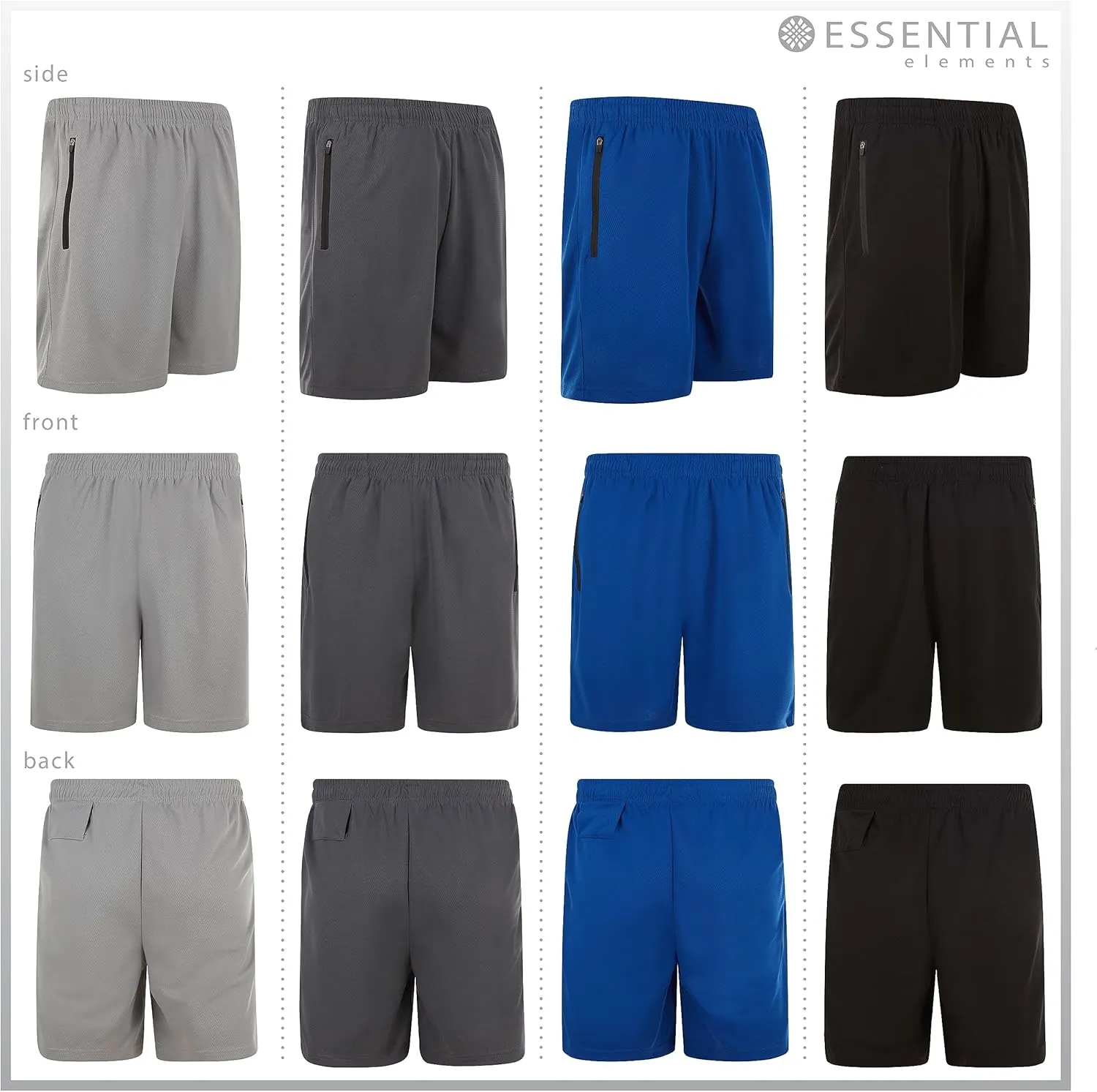 4 Pack: Men's 8" Athletic Running Quick Dry Mesh Shorts with Zipper Pockets (Available in Big & Tall)