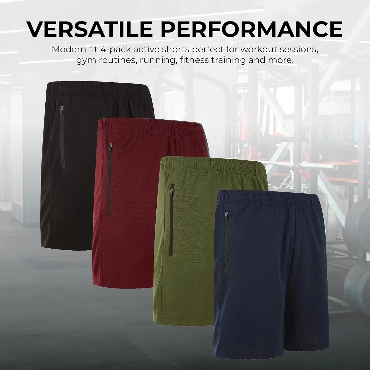 4 Pack: Men's 8" Athletic Running Quick Dry Mesh Shorts with Zipper Pockets (Available in Big & Tall)