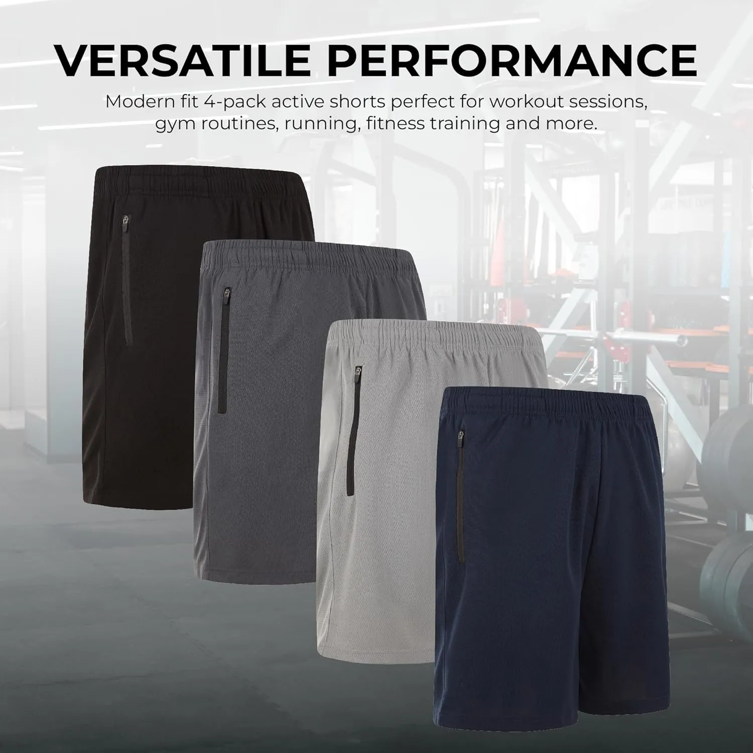 4 Pack: Men's 8" Athletic Running Quick Dry Mesh Shorts with Zipper Pockets (Available in Big & Tall)