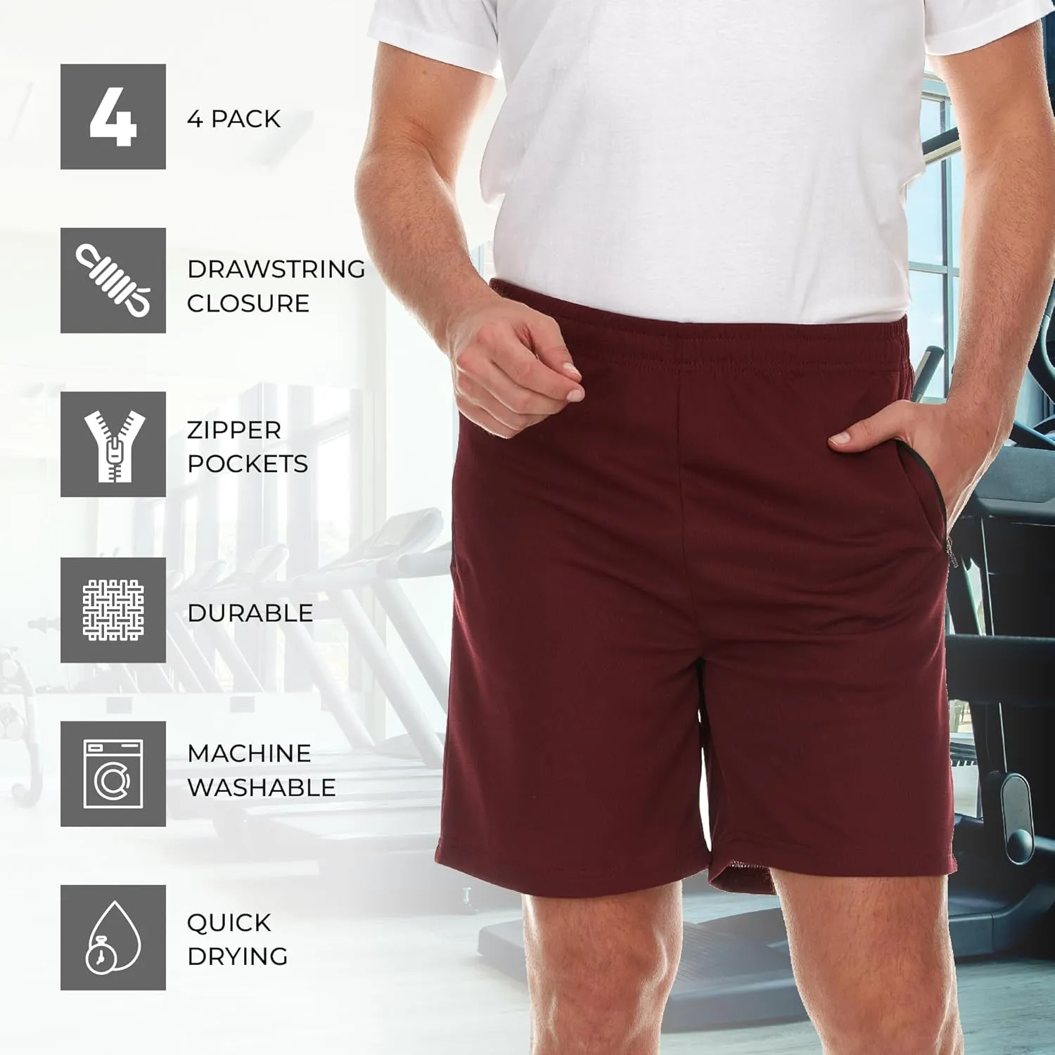 4 Pack: Men's 8" Athletic Running Quick Dry Mesh Shorts with Zipper Pockets (Available in Big & Tall)