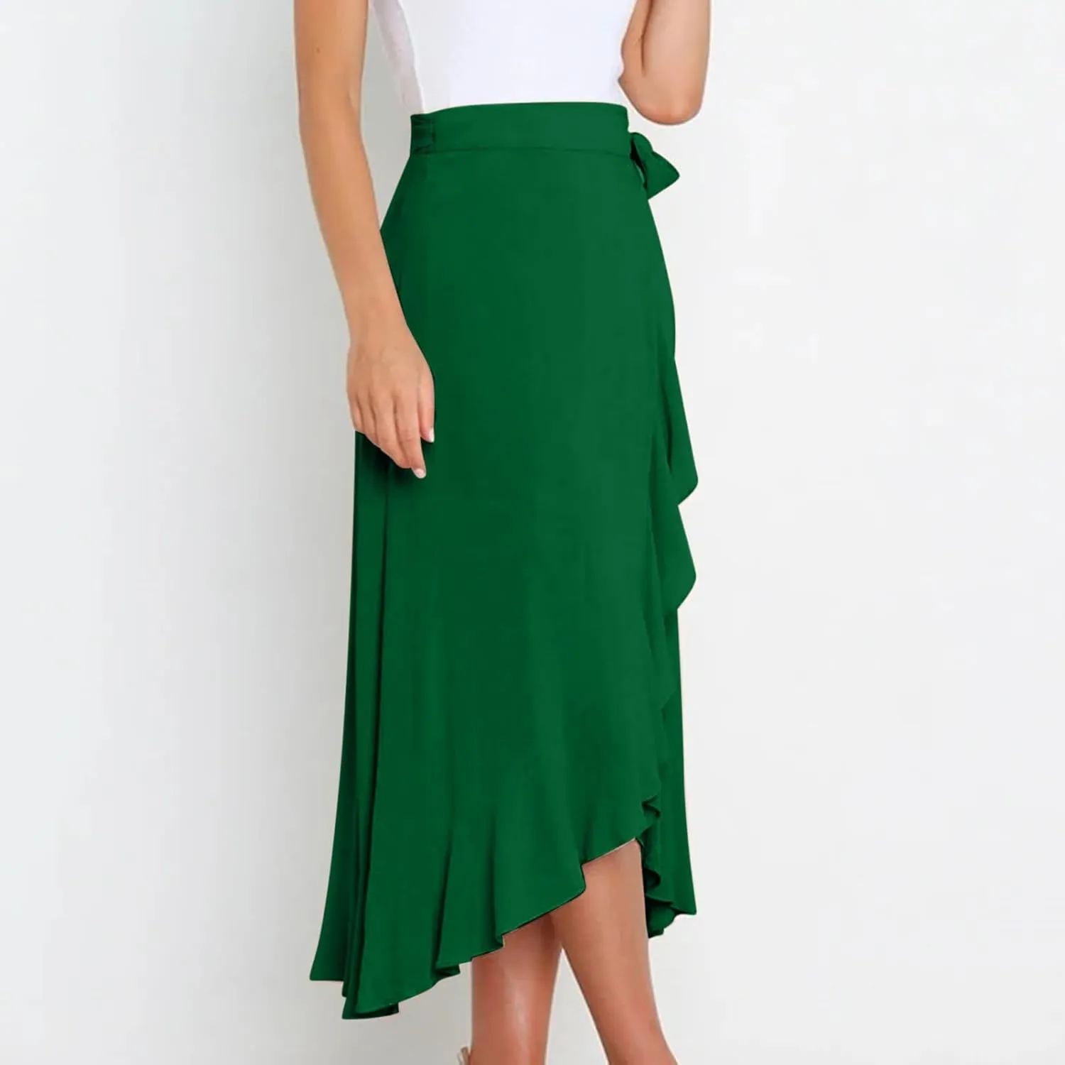 A Line Skirt for Women Elegant Flowy Ruffle Hip-Wrapped Skirts Lace up Irregular Skirt Fashion Solid Color Skirts