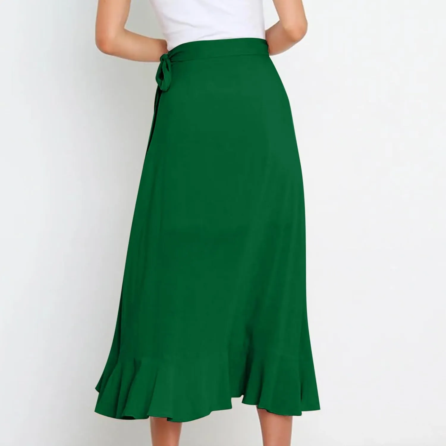 A Line Skirt for Women Elegant Flowy Ruffle Hip-Wrapped Skirts Lace up Irregular Skirt Fashion Solid Color Skirts
