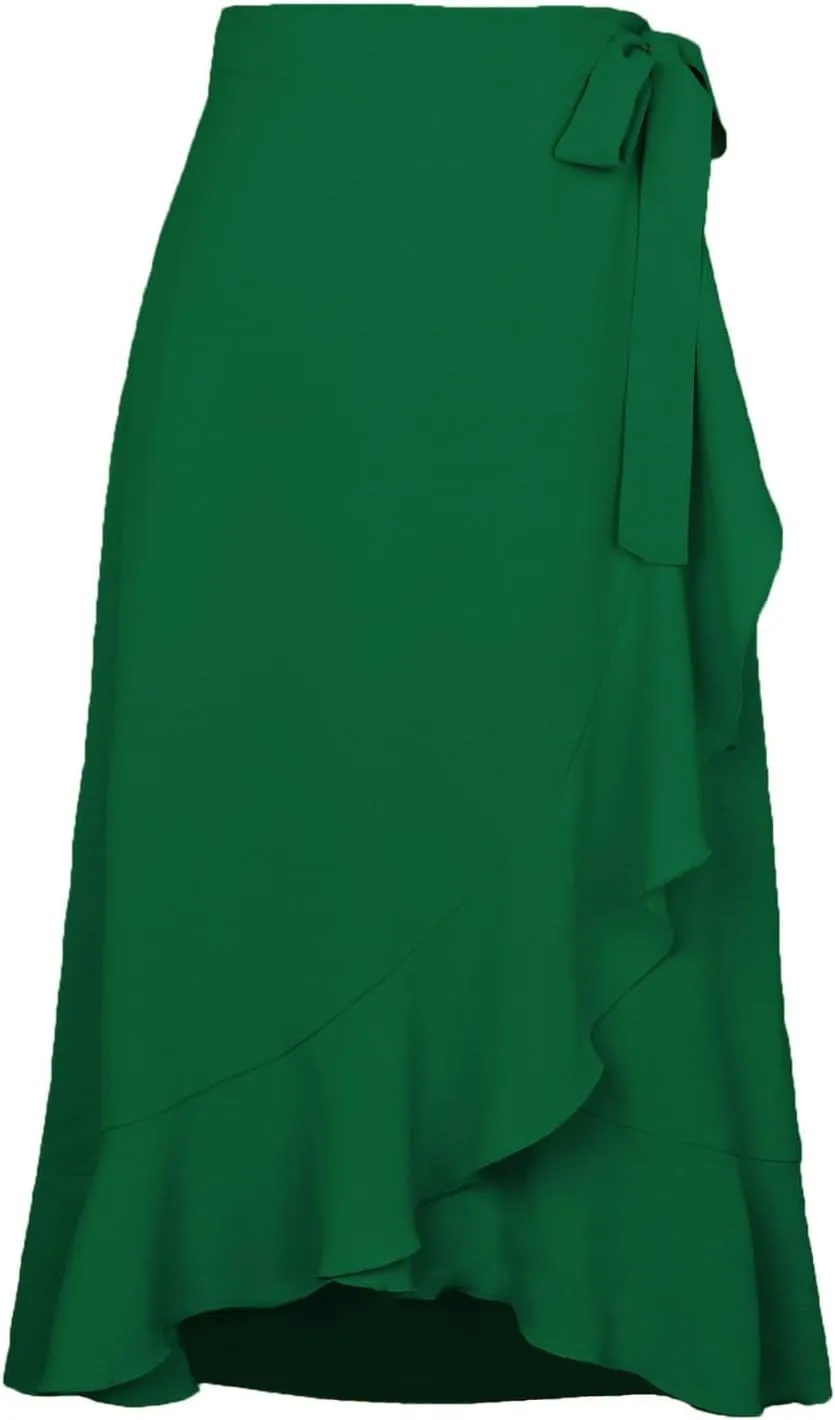 A Line Skirt for Women Elegant Flowy Ruffle Hip-Wrapped Skirts Lace up Irregular Skirt Fashion Solid Color Skirts