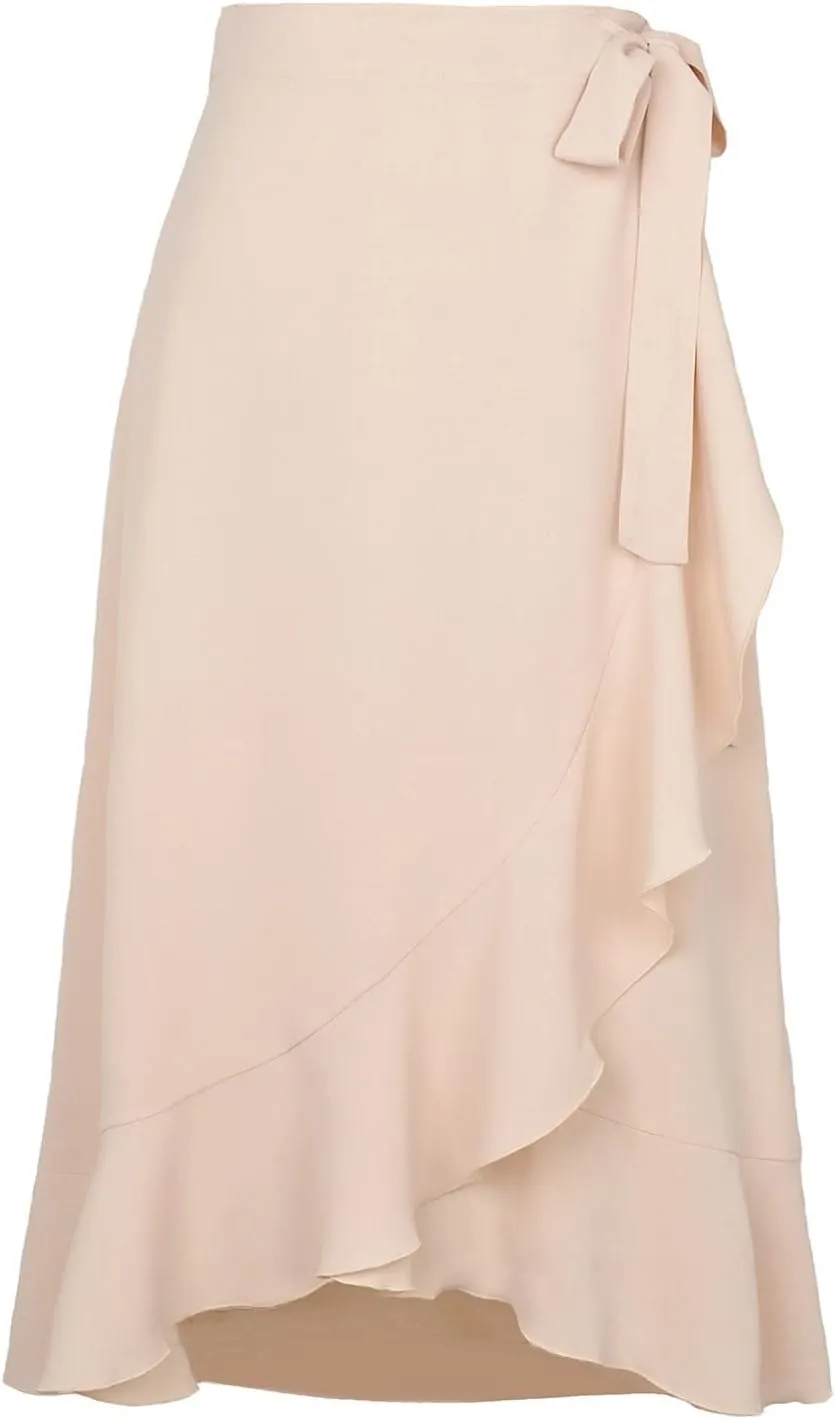 A Line Skirt for Women Elegant Flowy Ruffle Hip-Wrapped Skirts Lace up Irregular Skirt Fashion Solid Color Skirts