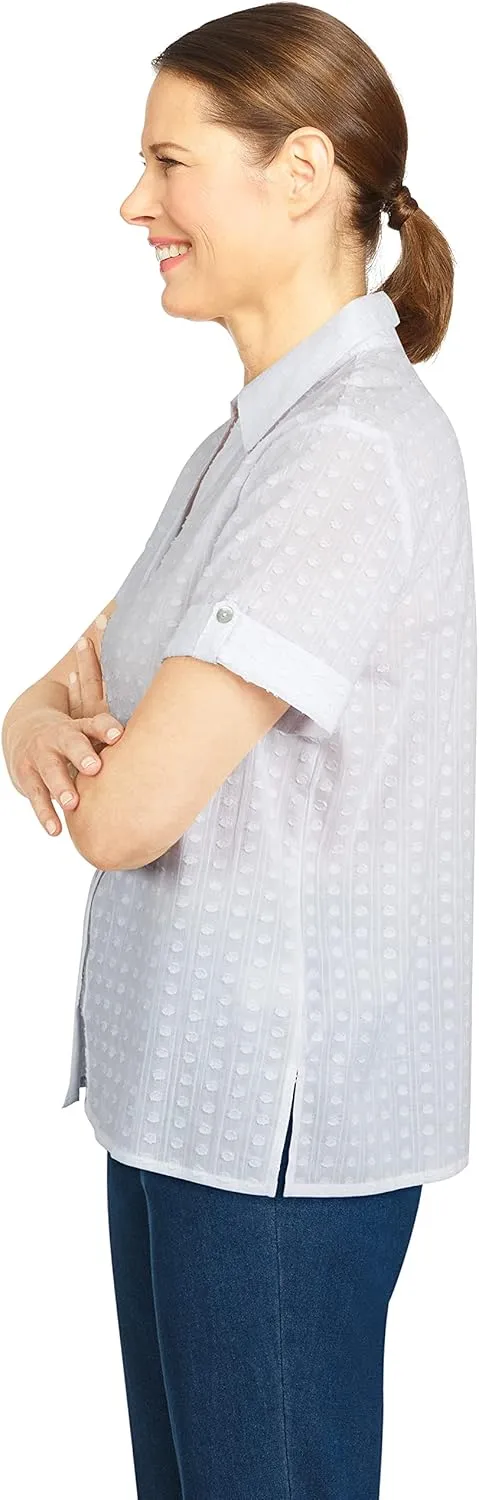 Alfred Dunner Womens Clip Dot Short Sleeve Shirt
