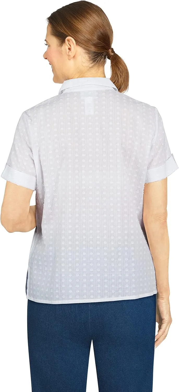 Alfred Dunner Womens Clip Dot Short Sleeve Shirt