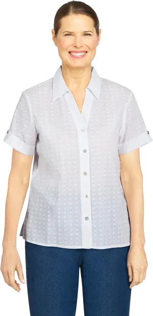 Alfred Dunner Womens Clip Dot Short Sleeve Shirt