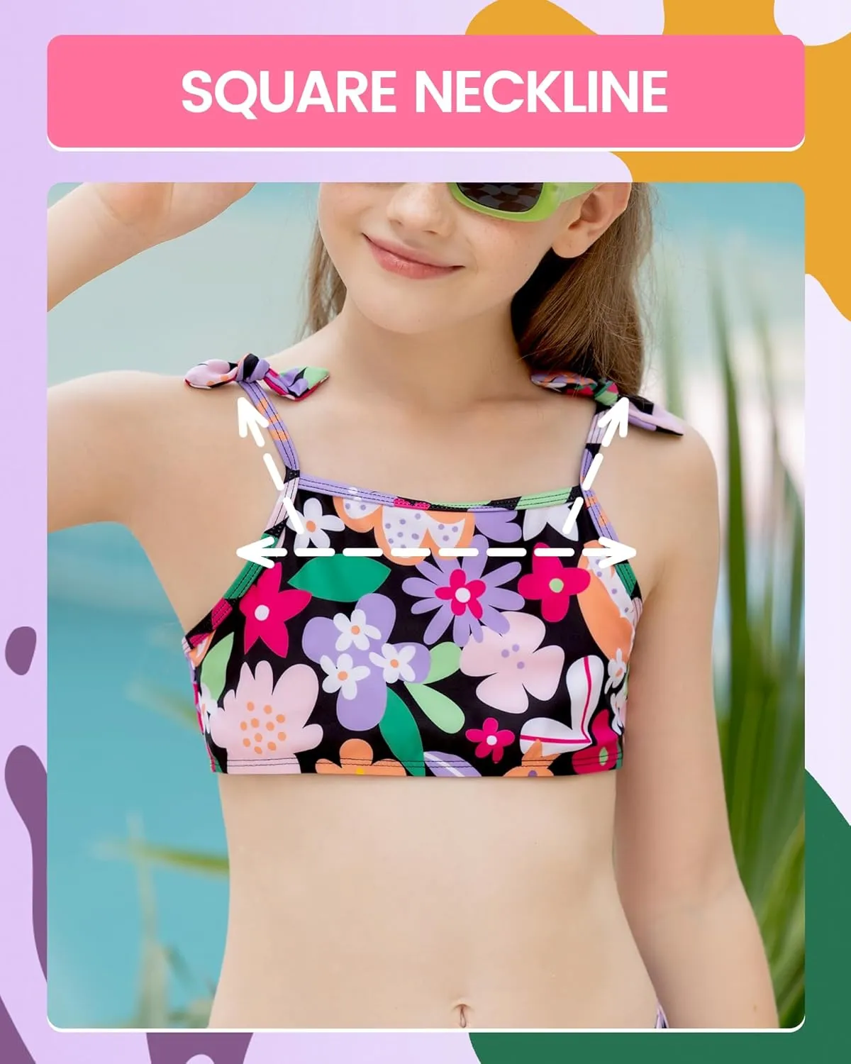 Angel season Girls Swimsuit Bikini Set Two Piece Tankini Bathing Suit Teens High Waisted Beach Swimwear Cute Size 7-14