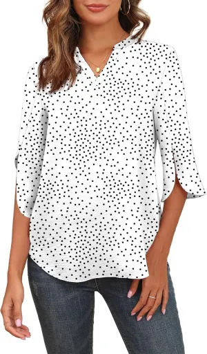 Askyes Women's 2025 Summer Chiffon Blouses Short Sleeve V Neck Tshirts Loose Casual Flowy Dressy Tops for Leggings Blouse