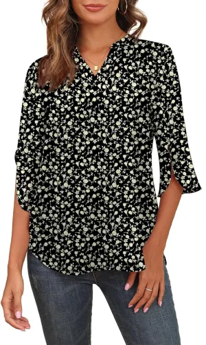 Askyes Women's 2025 Summer Chiffon Blouses Short Sleeve V Neck Tshirts Loose Casual Flowy Dressy Tops for Leggings Blouse