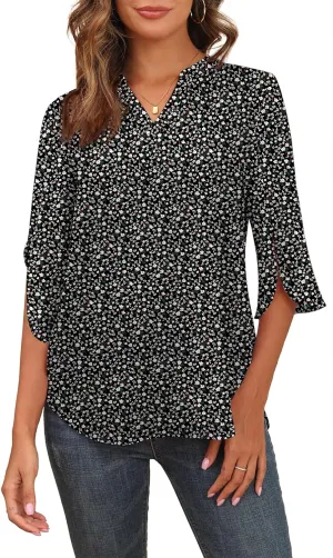 Askyes Women's 2025 Summer Chiffon Blouses Short Sleeve V Neck Tshirts Loose Casual Flowy Dressy Tops for Leggings Blouse