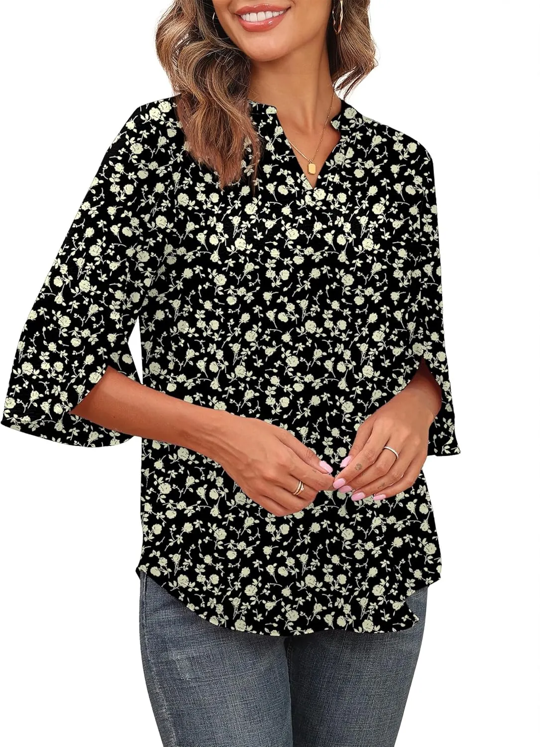 Askyes Women's 2025 Summer Chiffon Blouses Short Sleeve V Neck Tshirts Loose Casual Flowy Dressy Tops for Leggings Blouse