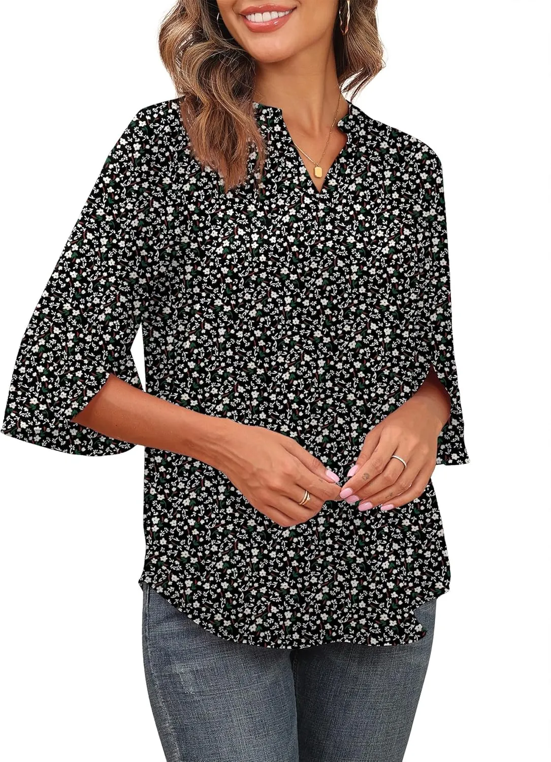 Askyes Women's 2025 Summer Chiffon Blouses Short Sleeve V Neck Tshirts Loose Casual Flowy Dressy Tops for Leggings Blouse