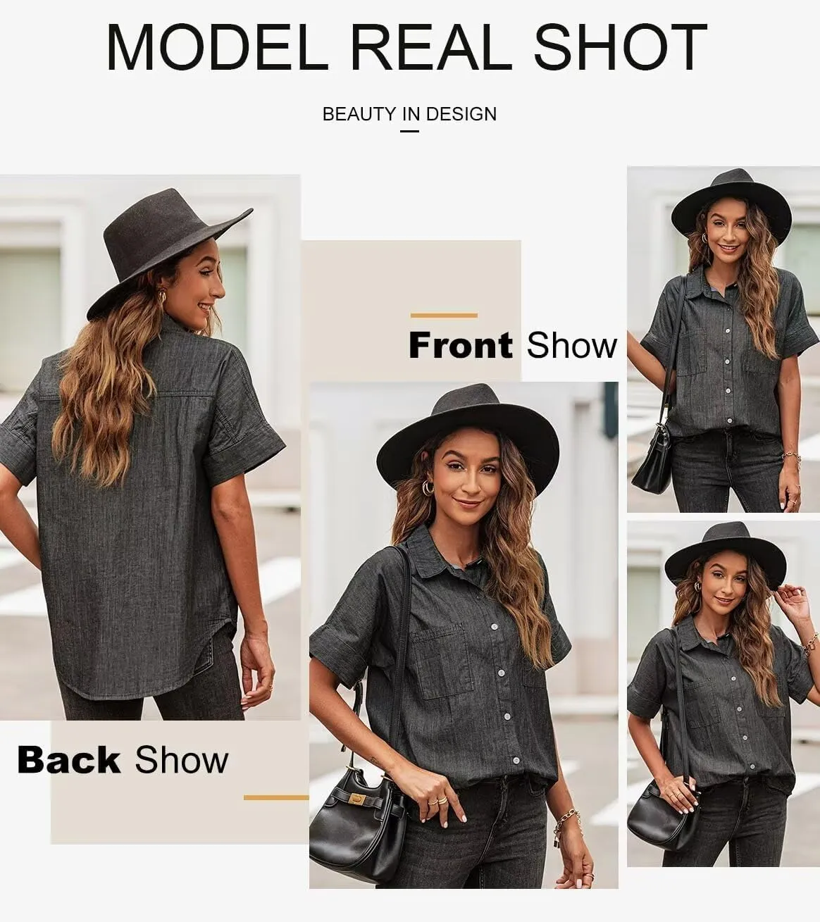 Astylish Womens Button Down Shirts V Neck Loose Casual Shirt
