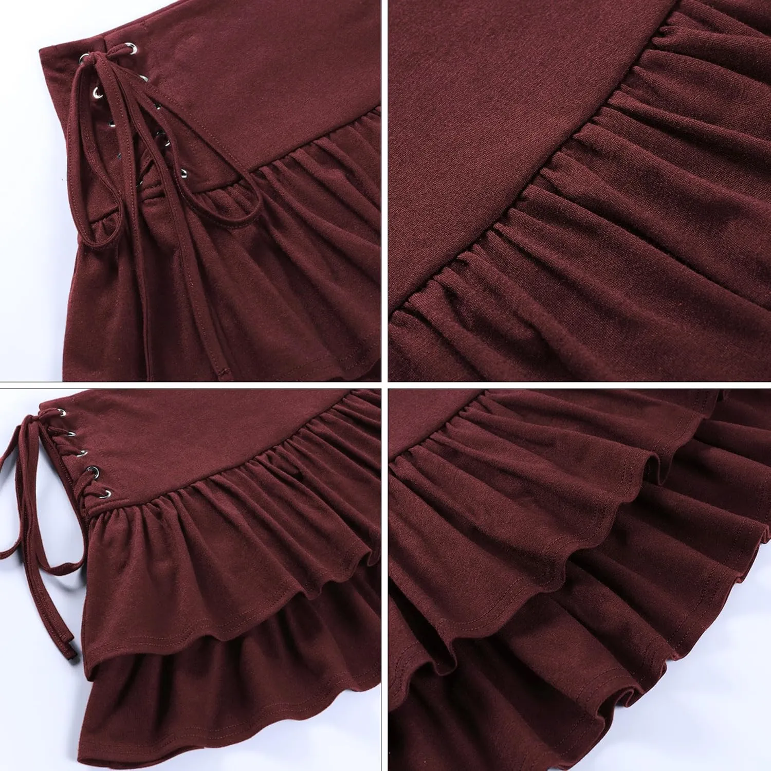 AULKEEP Womens Lace Up Skirts Goth Ruffle Mini Skirt Y2k Black High Waist Skirt Summer Punk Short Skirts