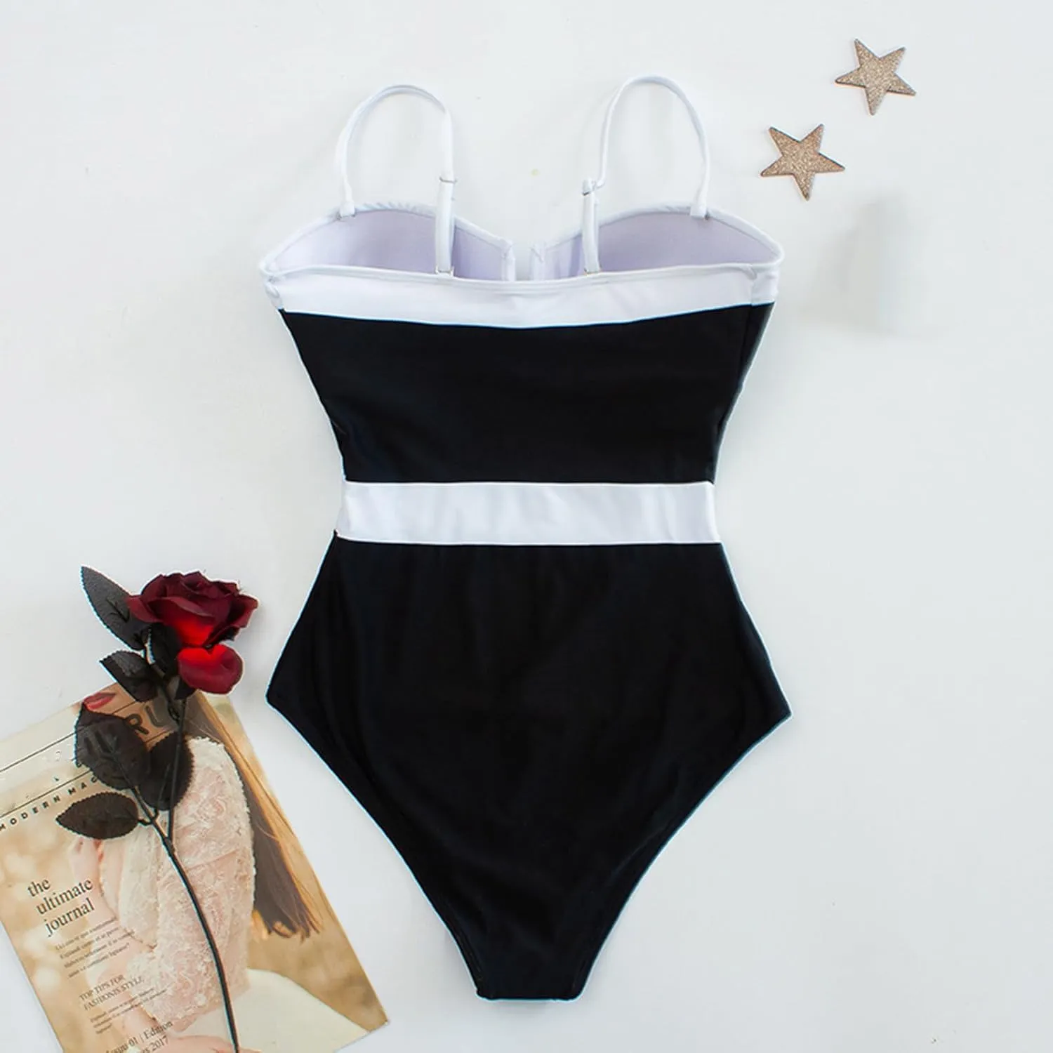 Bathing Suits for Women Backless Colorblock Adjustable Spaghetti Straps Swimsuits One Piece Tummy Control Swimwear
