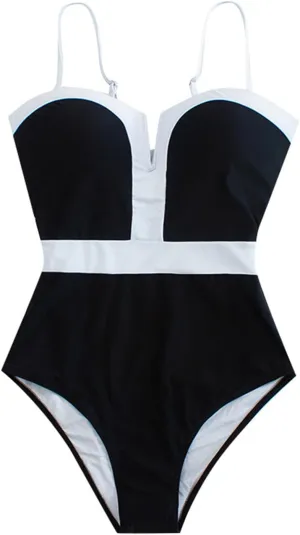 Bathing Suits for Women Backless Colorblock Adjustable Spaghetti Straps Swimsuits One Piece Tummy Control Swimwear