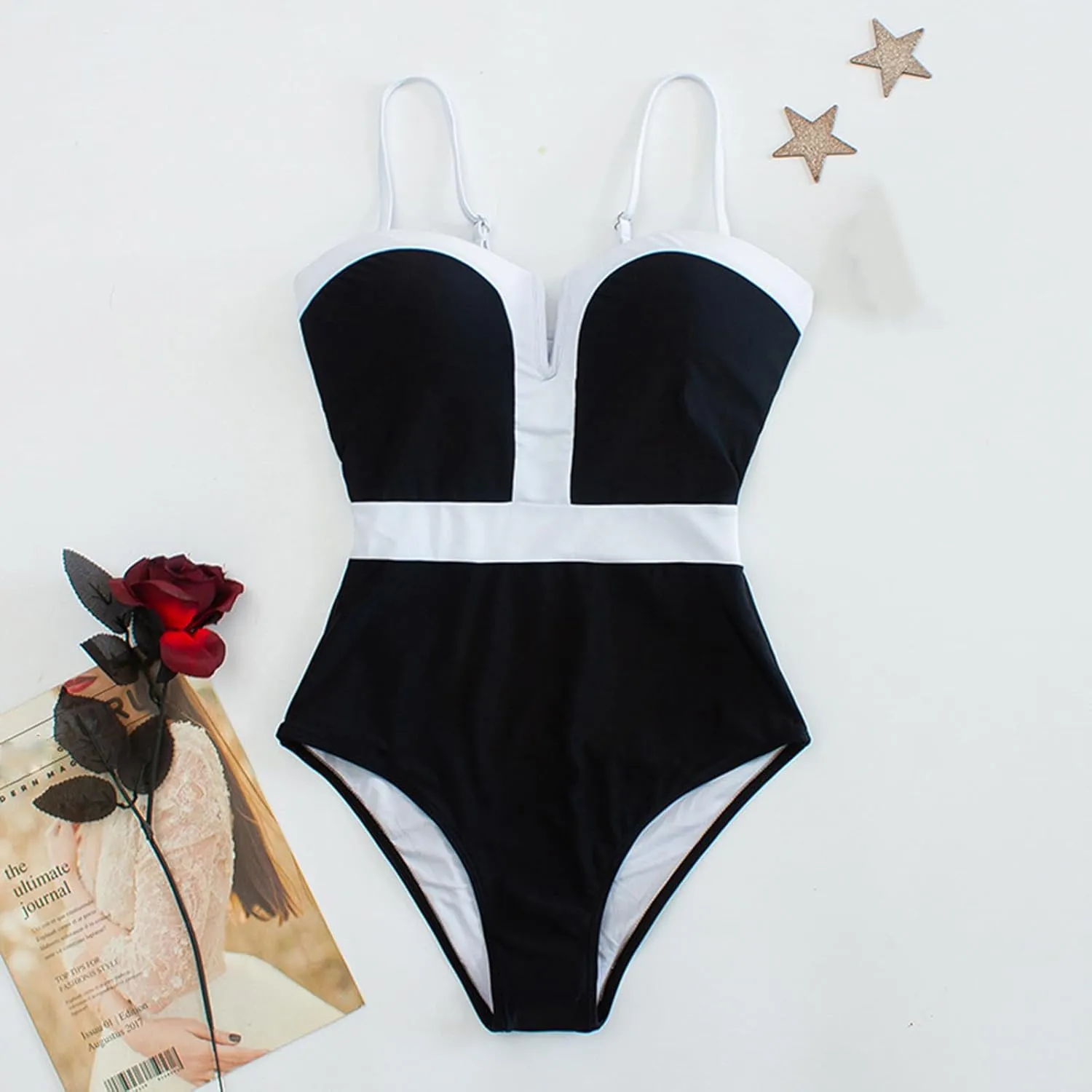 Bathing Suits for Women Backless Colorblock Adjustable Spaghetti Straps Swimsuits One Piece Tummy Control Swimwear