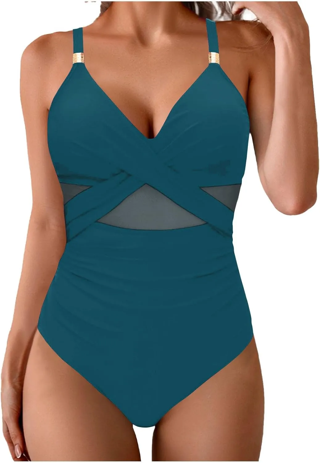 Bathing Suits for Women Tummy Control One Piece Swimsuits Criss Cross Mesh Modest Swimwear Push Up Swim Suits 2025