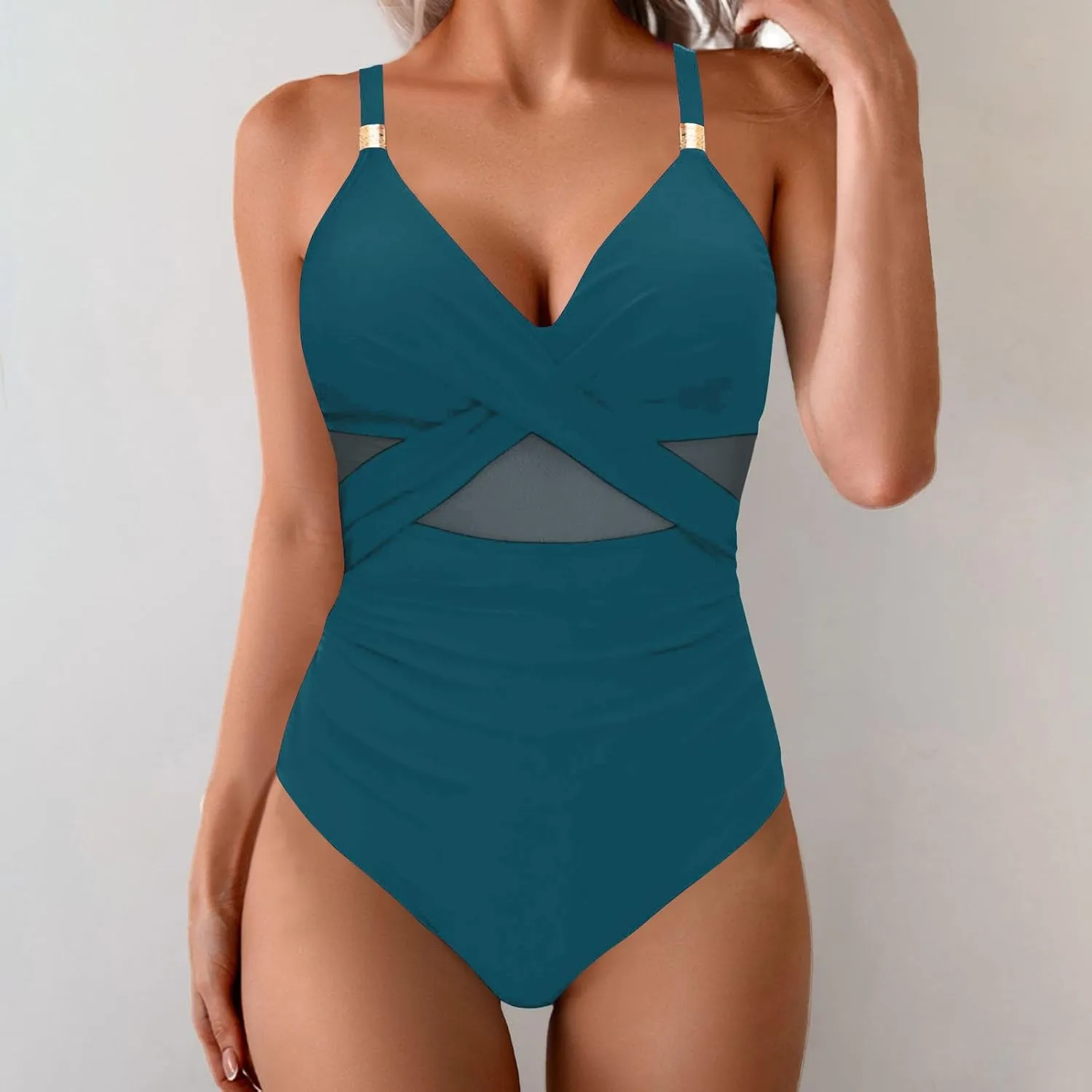 Bathing Suits for Women Tummy Control One Piece Swimsuits Criss Cross Mesh Modest Swimwear Push Up Swim Suits 2025
