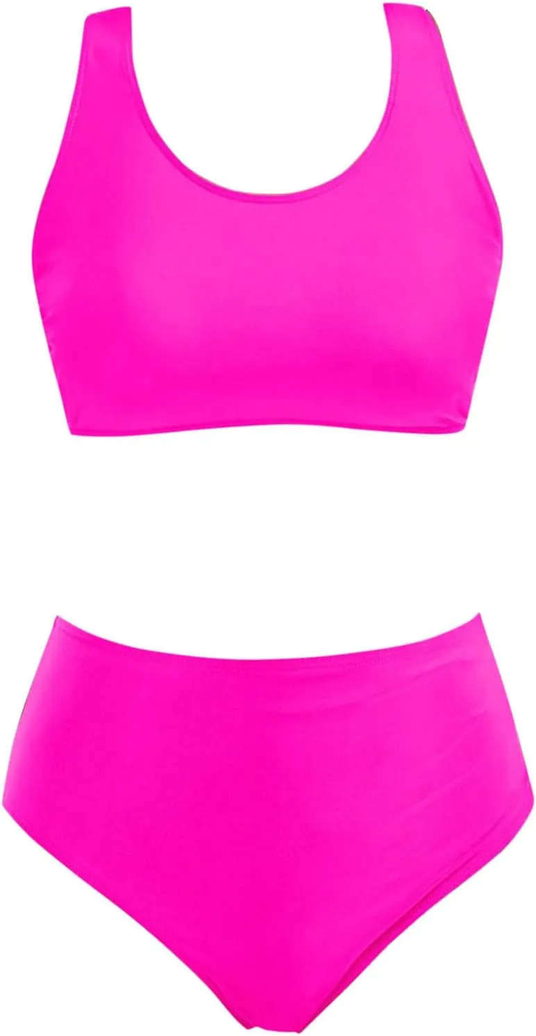 Bikini Sets for Women High Waisted Bathing Suit Two Piece Tankini Swimsuit Sports Crop Top Scoop Neck Bathing Suits