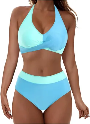Bikini Sets for Women Two Piece Push Up Halter Bathing Suits Sexy Front Cross Vintage Mid Rise Swimsuits