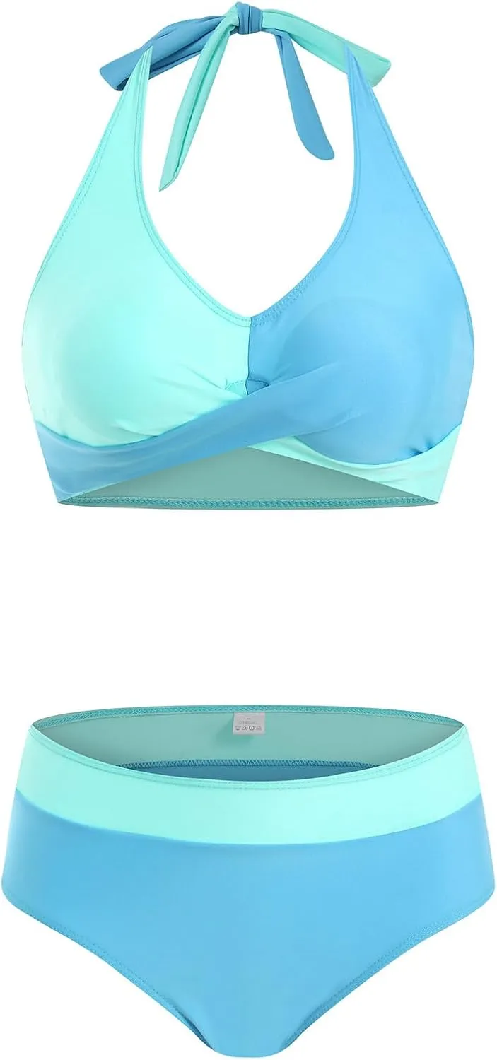 Bikini Sets for Women Two Piece Push Up Halter Bathing Suits Sexy Front Cross Vintage Mid Rise Swimsuits