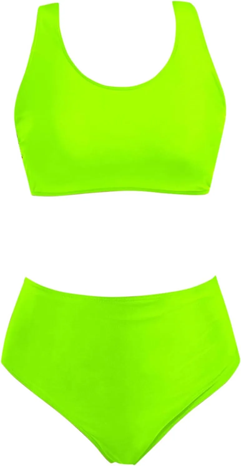 Bikini Sets for Women Two Piece Tankini Swimsuit High Waisted Bathing Suit Sports Crop Top Scoop Neck Bathing Suits