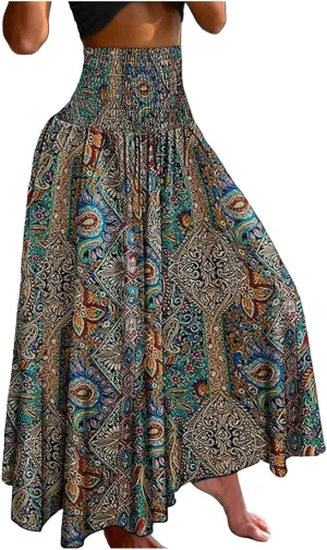 Boho Maxi Skirts for Women 2025 Summer Elegant High Waisted Flowy Swing A-Line Floral Long Skirt