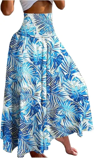 Boho Maxi Skirts for Women 2025 Summer Elegant High Waisted Flowy Swing A-Line Floral Long Skirt