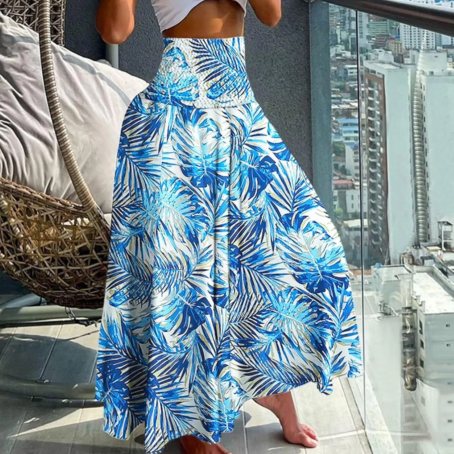 Boho Maxi Skirts for Women 2025 Summer Elegant High Waisted Flowy Swing A-Line Floral Long Skirt