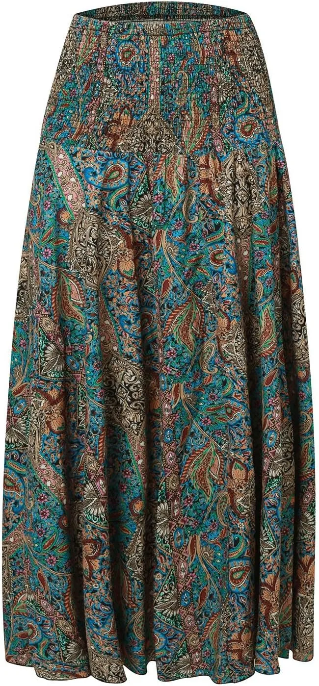 Boho Maxi Skirts for Women 2025 Summer Elegant High Waisted Flowy Swing A-Line Floral Long Skirt