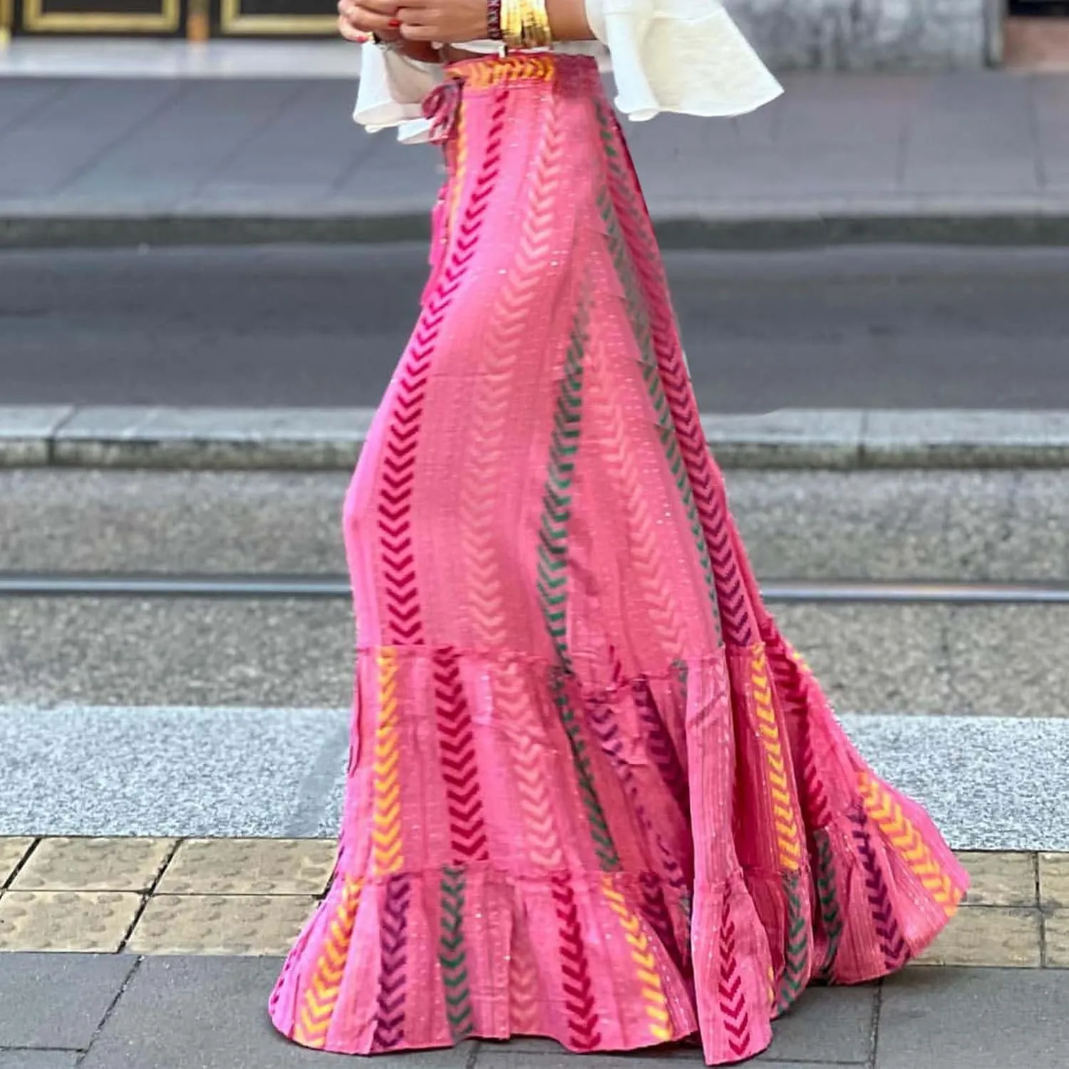 Boho Maxi Skirts for Women 2025 Summer Vacation Drawstring High Waisted Ruffle Long Skirt