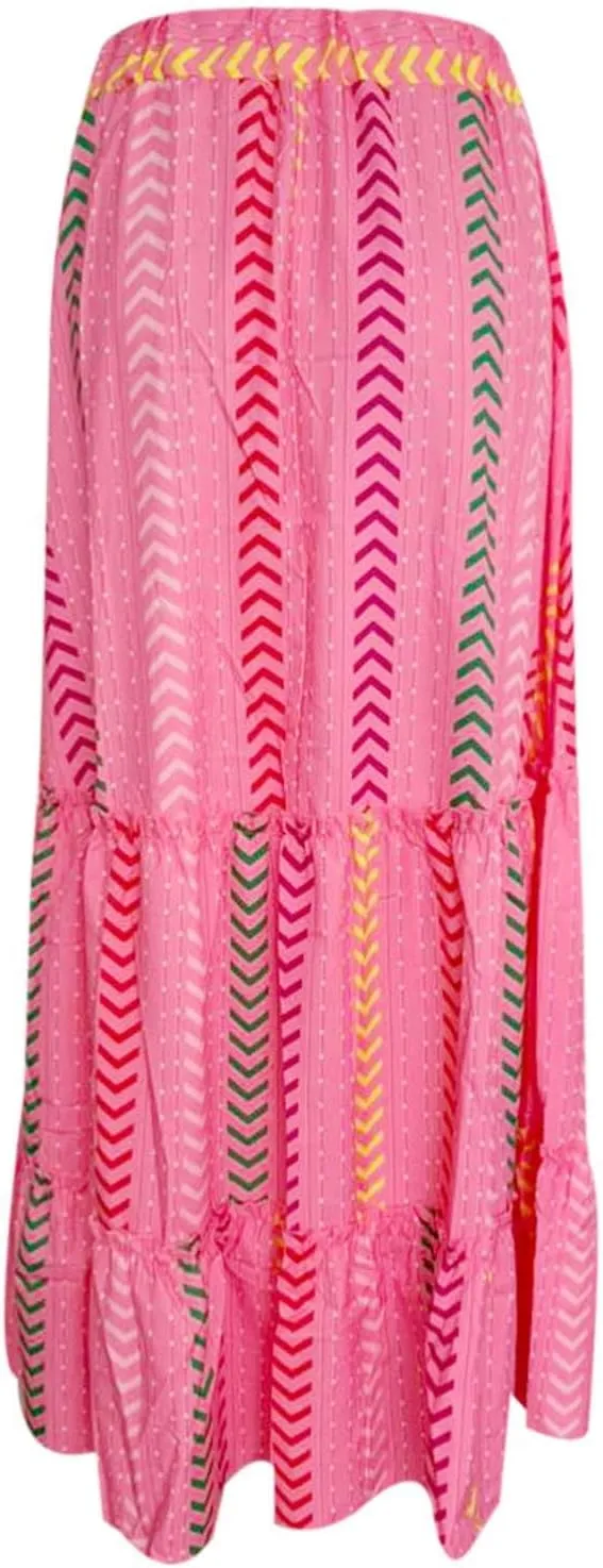 Boho Maxi Skirts for Women 2025 Summer Vacation Drawstring High Waisted Ruffle Long Skirt