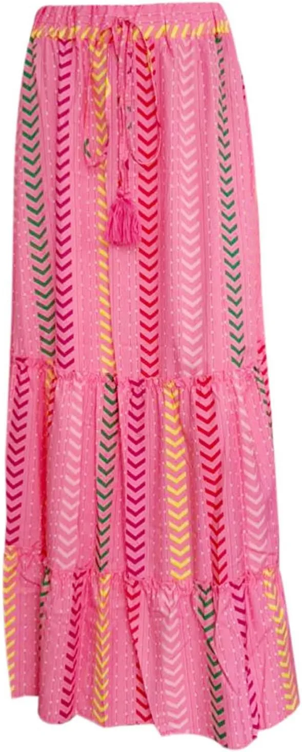 Boho Maxi Skirts for Women 2025 Summer Vacation Drawstring High Waisted Ruffle Long Skirt