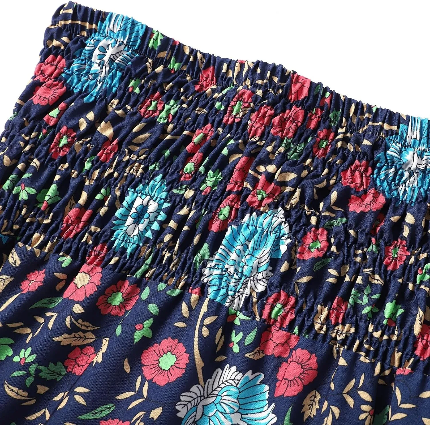 Boho Maxi Skirts for Women Summer Elastic Waisted Flowy Swing A-Line Floral Printed Long Skirt