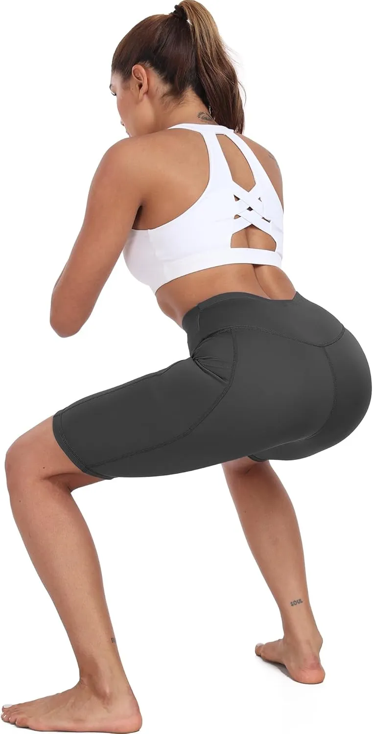 CADMUS 3 Pack Women 9" Biker Compression Short Leggings for Yoga with Big Pockets