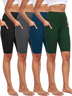 CADMUS 3 Pack Women 9" Biker Compression Short Leggings for Yoga with Big Pockets