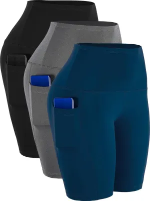 CADMUS 3 Pack Women 9" Biker Compression Short Leggings for Yoga with Big Pockets