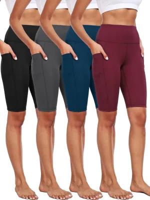 CADMUS 3 Pack Women 9" Biker Compression Short Leggings for Yoga with Big Pockets