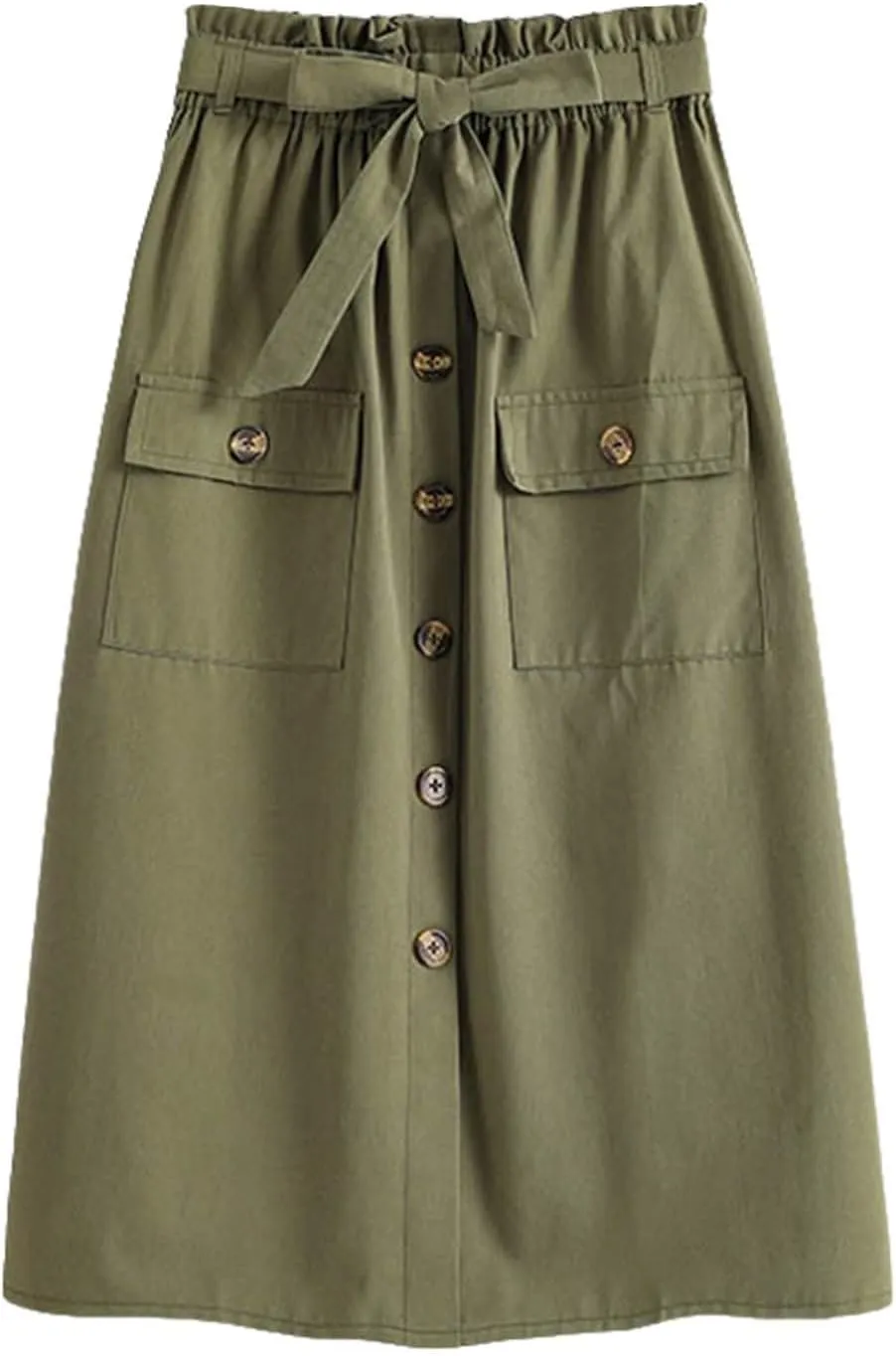 Cargo Midi Skirts for Women Drawstring Elastic High Waisted Long Skirt with Pockets 2025 Summer Y2K Vacation Clothes